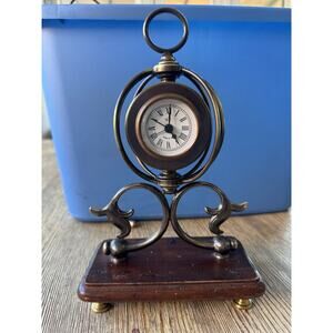 Vintage Brass Scroll Desk Clock 6.75(L)x3.5(W)x10.5(H) Inches.
